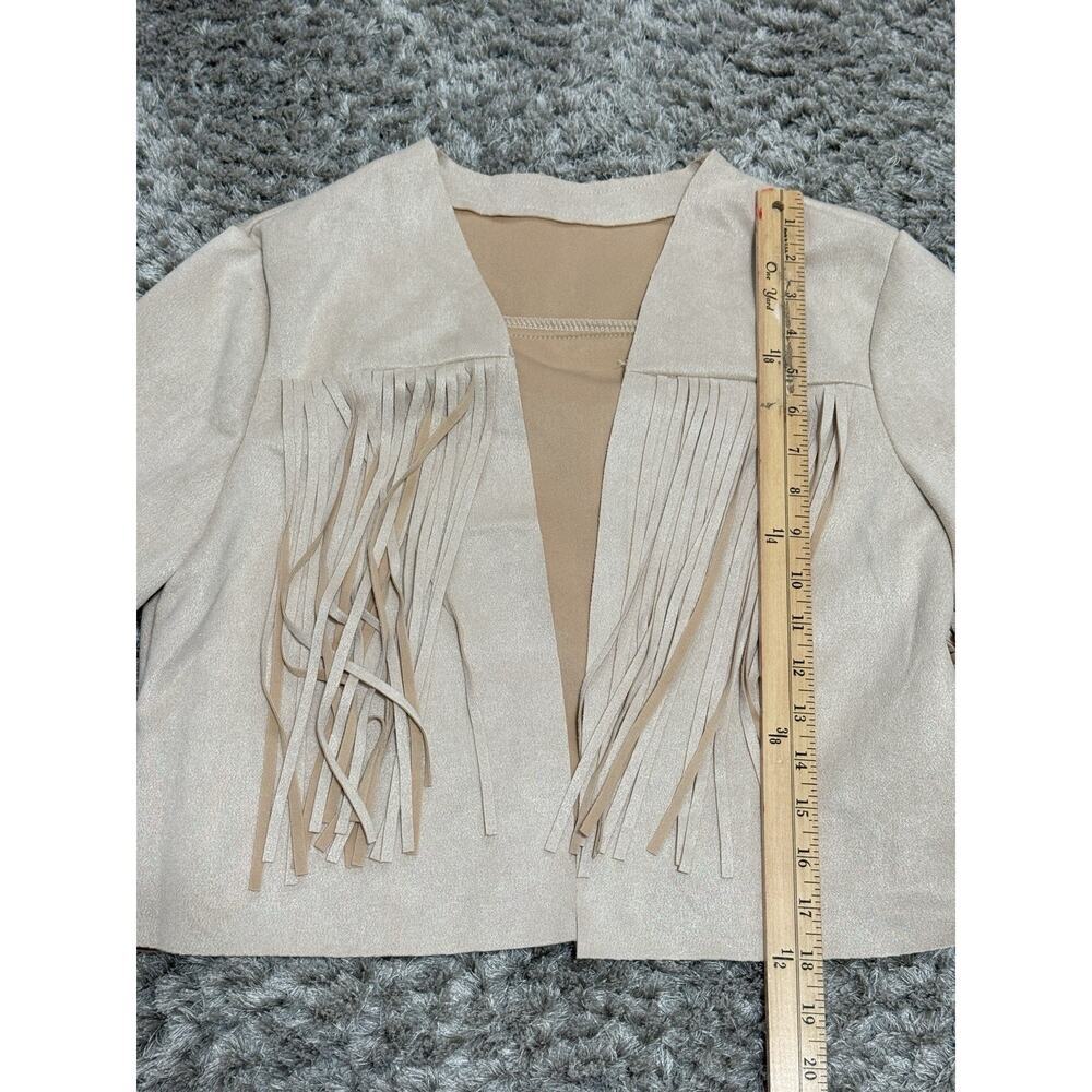 Women’s Boho Western Fringe Faux Suede Jacket Beige Festival Cowgirl Size L - Picture 10 of 13